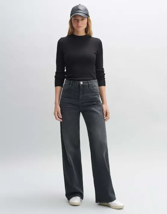 Discount OPUS Fashion Wide Leg Jeans Mivy Grey High Rise Aus Stretchigem Baumwoll Mix