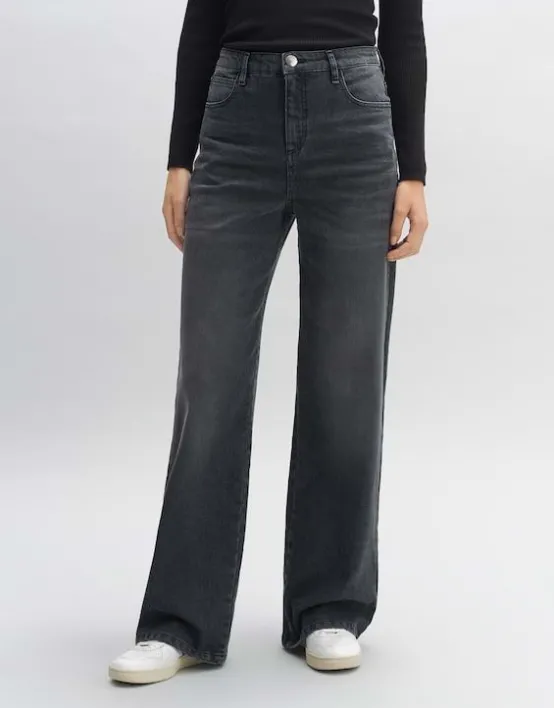 Discount OPUS Fashion Wide Leg Jeans Mivy Grey High Rise Aus Stretchigem Baumwoll Mix