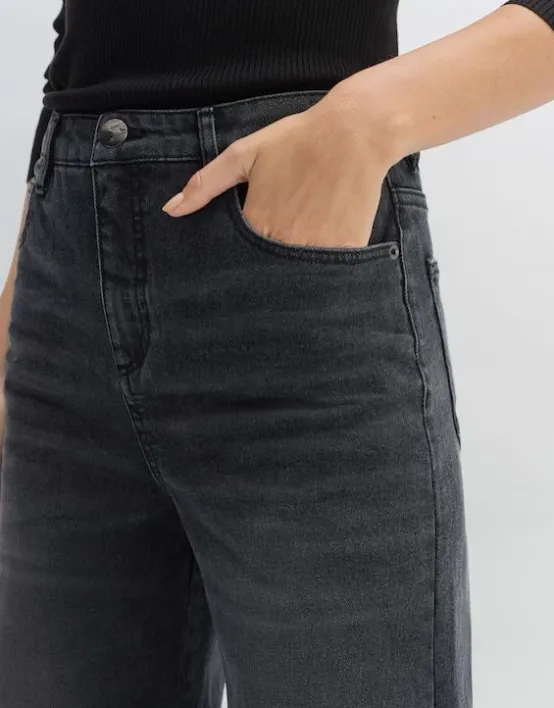 Discount OPUS Fashion Wide Leg Jeans Mivy Grey High Rise Aus Stretchigem Baumwoll Mix