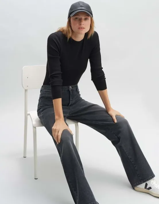 Discount OPUS Fashion Wide Leg Jeans Mivy Grey High Rise Aus Stretchigem Baumwoll Mix
