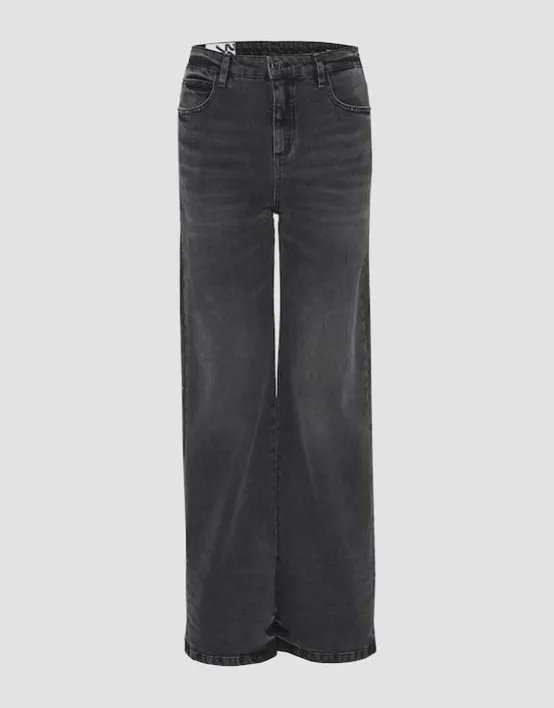 Discount OPUS Fashion Wide Leg Jeans Mivy Grey High Rise Aus Stretchigem Baumwoll Mix